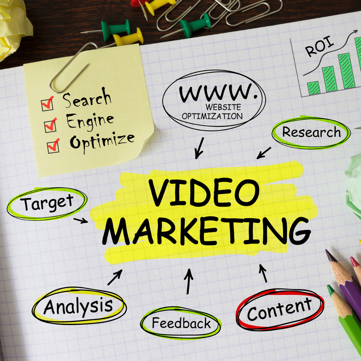 photo of whiteboard with video marketing strategies after video production services