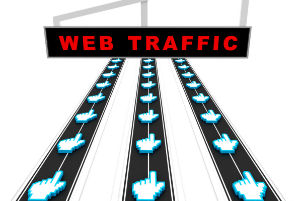 graphic of a web traffic sign with lots of users flowing through showing blog advertising and content marketing drives traffic