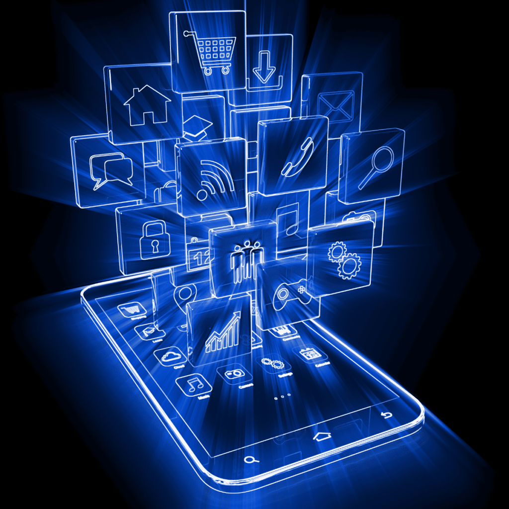photo of cell phone with social media icons coming out of it for san diego social media marketing