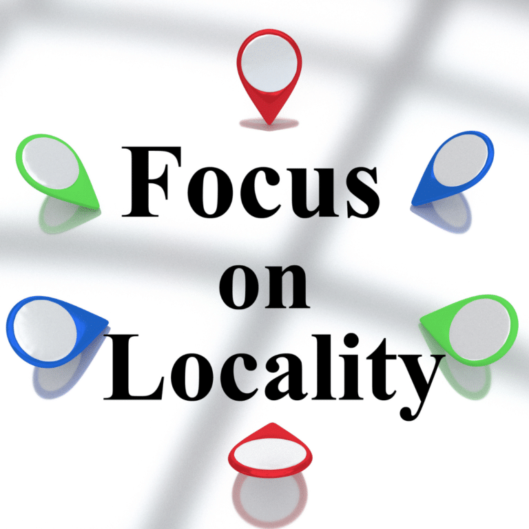 graphic with location icons and phrase saying focus on locality for san diego web design for local businesses