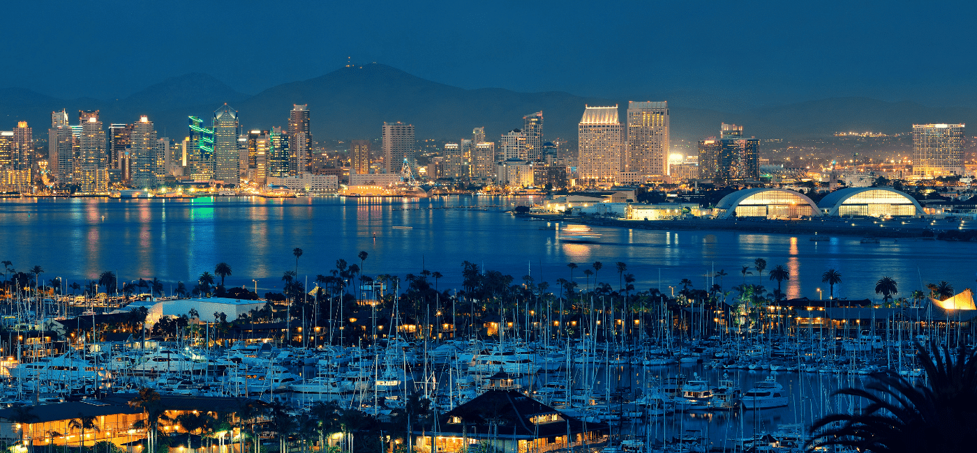 photo of downtown san diego at night showcasing social media advertising san diego