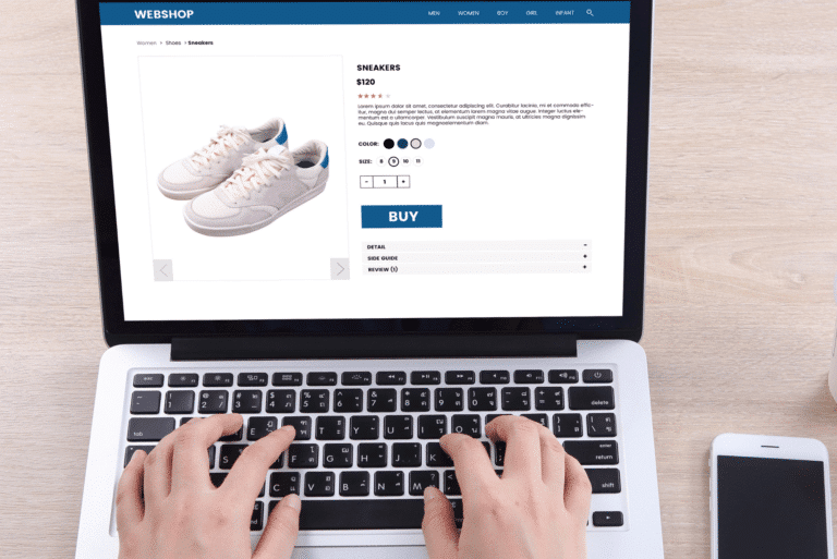 image of woman shopping on a user-friendly ecommerce web design.